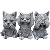 Stone and Style Gartenfigur Frostfeste Steinfiguren 3er-Set Katzen nichts hören sehen sagen
