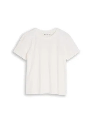 Denim Tom Tailor - Jacquard T-Shirt mit Rundhalsausschnitt off white - Gr. - S