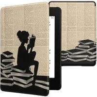kwmobile E-Reader-Hülle Klapphülle für Amazon Kindle Paperwhite 11. Generation Hülle, eReader Case Lesende Frau Design Schwarz Beige