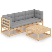 vidaXL Gartenlounge-Set 4-tlg. Garten-Lounge-Set mit Kissen Kiefer Massivholz, (1-tlg)