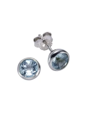 Zeeme Gemstones Ohrringe Silber 925 rhodiniert mit 2x Blautopas (beh.) 7,5mm