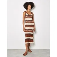 Apricot Spitzenkleid Midaxi-Kleid mit Häkelstreifen
