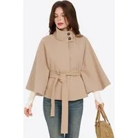 Imily Bela Kurzjacke Damen Capejacke mit Bindegürtel (Packung, 1-St., 1per-Pack) mit hoher Kragen