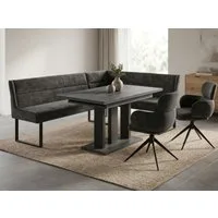 Endo-Moebel Eckbankgruppe Eckbankgruppe Esstisch ausziehbar 2 Stühle Eckbank Farbauswahl Set, (Eckbankgruppe, Eckbankgruppe inklusive Eckbank, Tisch und 2 Drehstühlen), Chenille 310 g/m², 360° Drehstühle, Auto-Return, Synchronauszug