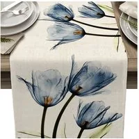 FELIXLEO Tischläufer Tischläufer Blaue Blume 33x180cm Waschbare Leinen Tischdecke Floral (1-tlg)