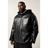 STHUGE Lederjacke Lederjacke Lammnappa-Leder Kapuze Teddyfutter