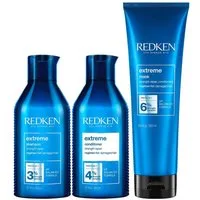 Redken Haarpflege-Set Redken Extreme 3er Set – Shampoo 300 ml + Conditioner 300 ml + Maske 2, 3-tlg., reichhaltig