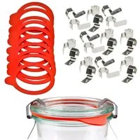 mikken Einmachglas Einmach-Set für 10 Weckgläser WECK Gummiringe 54x67 mm & Klammern, (Einmachset, Zubehör zum Einmachen und Einkochen), luftdicht, RR60, für Weck-Gläser & Rundrand-Gläser mit Ø 6 cm