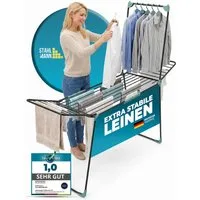 STAHLMANN COMMERCE GmbH Wäscheständer Schwarz XXL, 30 m, mit Kleiderstange, klappbar, Rollen, Sockenhalter, 2-in-1 mit Kleiderstange, Rollen & Sockenhalter