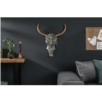 riess-ambiente Wanddekoobjekt EXOTIC BULL 57cm silber/natur - Metall, Mangoholz, Stierkopf, handmade, Tierische Skulptur - ideal für Wohn- und Schlafzimmer oder Flur