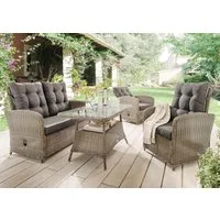 Destiny Gartenlounge-Set MERANO, (11-tlg., 1x 2er Sofa, 2x Sessel, 1x Tisch, inkl. Auflagen), Aluminium, Polyrattan