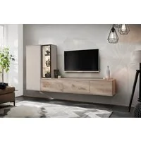ASM-Moebel Wohnwand Anbauwand Wohnwand CLARE mit Push-Click und Led Beleuchtung, Mit Led Beleuchtung und Push-Click System.