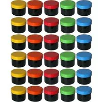 Doserie Kuhn Aufbewahrungsdose für Salben, Cremes oder Kleinigkeiten (Füllvolumen 35 ml (flach), Höhe 35 mm, 30 St., schwarze Dosen mit farbigen Deckeln), schwarze Salbentiegel, Salbenkruke, Cremedose mit farbigem Deckel