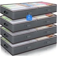 SURFOU Unterbettkommode Unterbett Aufbewahrungsbox Aufbewahrungstasche Unterbett Aufbewahrung (4er Set 90L Große Kapazität, Faltbare Aufbewahrungsbox mit transparent Deckel, Mit 4 Tragegriffen, Doppelreißverschluss, 4 St., für Kleidung, Kissen, Bettd