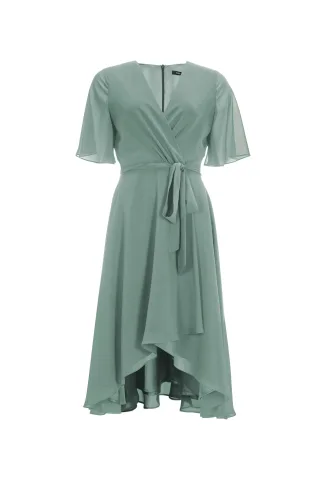 SWING - Chiffon Kleid in Wickel Optik mit Vokuhila Saum soft green