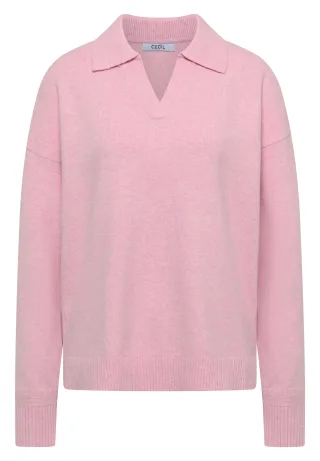 CECIL - Langarm Pullover mit Polokragen mellow rose melange - Gr. - S
