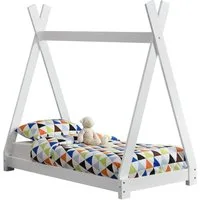 en.casa Kinderbett, »Onejda« Kinderbett Tipi Bett aus Kiefernholz 70x140cm Weiß