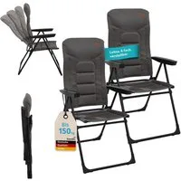 Skandika Campingstuhl 2er Set Hochlehner Kvist, faltbar, Aluminium & Stahl, gepolstert (Kopfstütze, Anti-Rutsch-Füße, Abmessungen 73 × 60 × 116 cm), verstellbare Rückenlehne, 150 kg belastbar, Sitzhöhe 45 cm