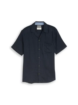 Tom Tailor - Regular Fit Resort Hemd mit Leinenanteil sky captain tonal stripe - Gr. - L