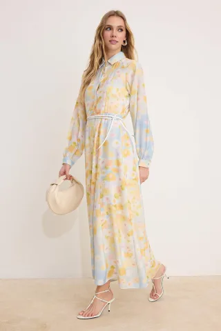 Marineblaues, geblümtes Maxikleid für Damen, lang, lässig/alltagstauglich, A-Linie, Hijab-Schnitt