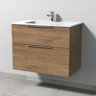 Sanipa 3way Keramik-Set Design Keramik-Waschtisch und Unterbau mit 2 Auszügen, Eiche-Kansas UM48059
