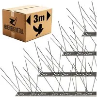 Niederberg Metall Taubenspikes 3 m Vogelabwehr Spikes mit Edelstahl-Leiste - Taubenschutz Vogelspikes, 50x2,5x11,5 cm, Vogelspikes aus Edelstahl für Balkon, Dach, Fensterbank & Garten