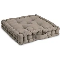 Beautissu Stuhlkissen Bodenkissen Sitzkissen Mila, 50x50cm, Taupe, Matratzenkissen 10cm, 100% Baumwolle Stuhlkissen Indoor & Outdoor