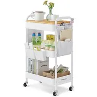 SONGMICS Beistellwagen Rollwagen, Küchenwagen, Servierwagen, 3 Gitterablagen, 2 Hängebehälter, 2 Organizer, 45x30x77cm