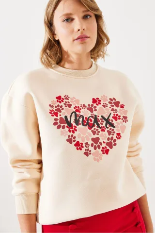 Bedruckter Baumwollrundhals-Sweatshirt