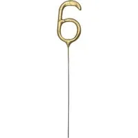 partydeco Tortenstecker, Wunderkerze Geburtstag 15cm Zahl 6 Gold 1 Stück