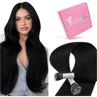 LuxusKollektion Echthaar-Extension Extensions Echthaar Nanoring Schwarz 50g 40 cm-Nano 3-Nano-2-#Black