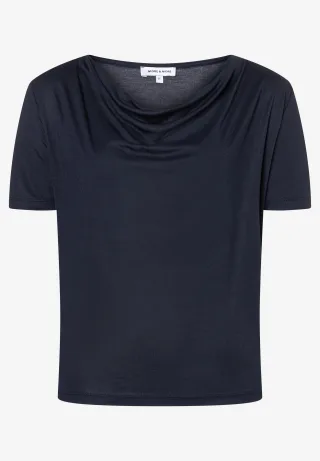 MORE & MORE - Shirt mit Wasserfall-Ausschnitt blau - Gr. - 36