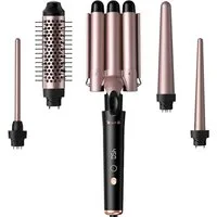 AIMAX Lockenstab Set 5 in 1, Lockenstab mit 3 Fässer und Multifunktion Lockenbürste, Keramik-Turmalin-Beschichtung, PTC-Schnellheizung Temperaturregelung und Schutzhandschuhen