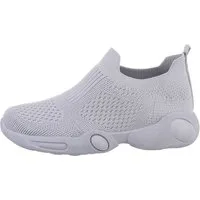 Ital-Design Kinder Low-Top Freizeit Sneaker Flach Freizeitschuhe in Hellgrau
