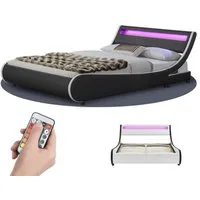 Juskys Polsterbett Valencia, 180 x 200 cm, Doppelbett mit Lattenrost, LED-Beleuchtung und Fernbedienung