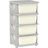 HOMCOM Spielzeugtruhe Schubladenschrank mit Stauraum, Spielzeugkiste, drei Ebenen (Spielzeugkiste, 1 St., Spielzeug-Organizer), für Kinderzimmer 3-6 Jahre Kindermöbel Cremeweiß 37 x 37 x 76 cm