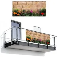 MuchoWow Balkonsichtschutz Blumen - Ziegelsteine - Farbenfroh (1-St) Balkon Sichtschutz 90x200, Windschutz für Zaun PVC, 200x90 cm