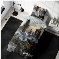 MTOnlinehandel Bettwäsche Harry Potter Fly, 135x200 + 80x80 cm in Renforcé, Hogwarts, 100% Baumwolle, 2 teilig, Eule Hedwig, für Kinder und Teenager, Geschenkidee