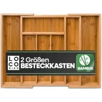 Loco Bird Besteckkasten für Schubladen aus Bambus (Schubladeneinsatz für Küchenschubladen, Nützlicher Besteckeinsatz fur Küchen), Ausziehbar bis zu 7/9 Fächern