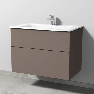 Sanipa 3way Glas-Set Glas-Waschtisch und Unterbau mit 2 Auszügen, Taupe-Matt SP2021T
