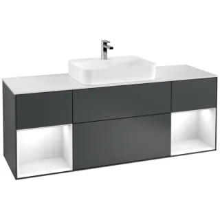Villeroy und Boch Finion Waschtischunterschrank F451GFHG 160x60,3cm, Abdeckplatte white matt, Regale Glossy white lacquer, Midnight Blue Matt Lacquer