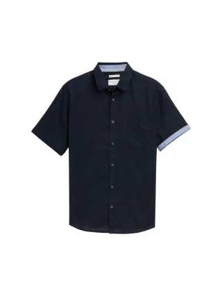 Tom Tailor - Regular Fit Kurzarmhemd mit Leinenanteil sky captain blue - Gr. - M