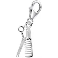 Goldene Hufeisen Charm Kristall Schere mit Kamm Kristall Charm Anhänger für Bettelarmband 925 Silber (1 Stück, inkl. Etui), 925 Sterlingsilber