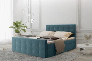 Boxspringbett Schlafzimmerbett MAURO 140x220cm Stoff Soro Türkis inkl.Bettkasten