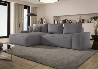 Ecksofa Schlafsofa Sofa WALKEN Stoff Aragon Grau Ottomane Links