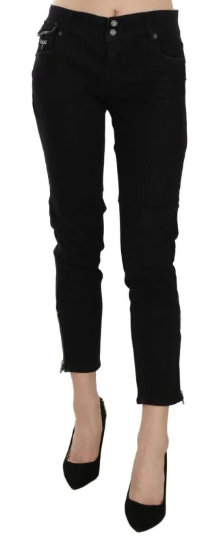 John Galliano Damen Schwarz Mittlere Taille Gekürzte Jeans mit Ausfransung Casual Hosen