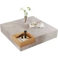 Merax Couchtisch mit herausnehmbarer Aufbewahrungsbox, Wohnzimmertisch Betonoptik, Beistelltisch Holz, B/H/T: 72/30/72cm