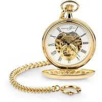 Hermann Jäckle Taschenuhr "Heidelberg" Vergoldet, Skelettuhr, Handaufzug, Mineralglas, mit Kette & Etui – Edles Accessoire für Herren