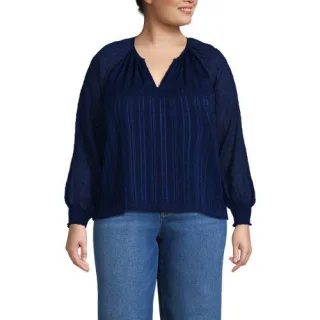 Bestickte Chiffonbluse, Damen,  Blau, Polyester, by Lands' End