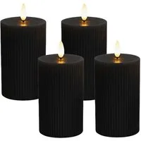 relaxdays LED-Kerze 4er Set 13 cm, Flackernde LED-Flamme, LED, Warmweiß, schwarz